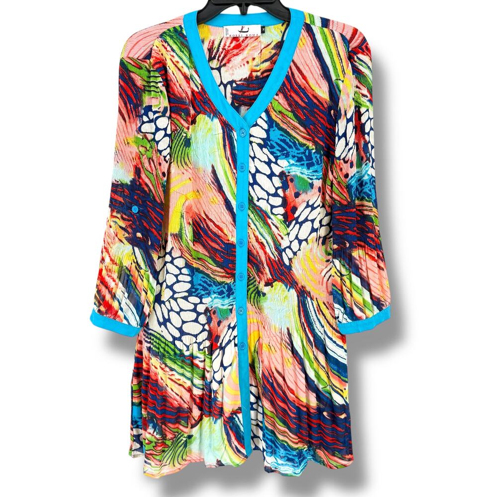 Rossi Roma Vtg Y2K Pleated Tunic Top Shirt Womens Size Medium Artsy Lagenlook